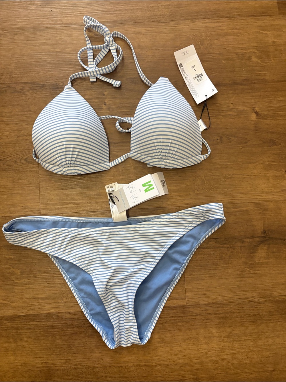 Primark Light Blue and White Striped Triangle Bikini Set